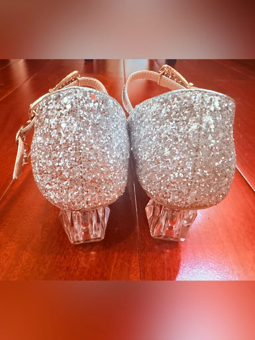 Girls' Glitter Mary Jane Heels with Bow Strap - Rose Gold